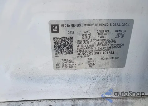 2020 Chevrolet Trax Fwd Ls из США, поврежденный, VIN 3GNCJKSB9LL191758